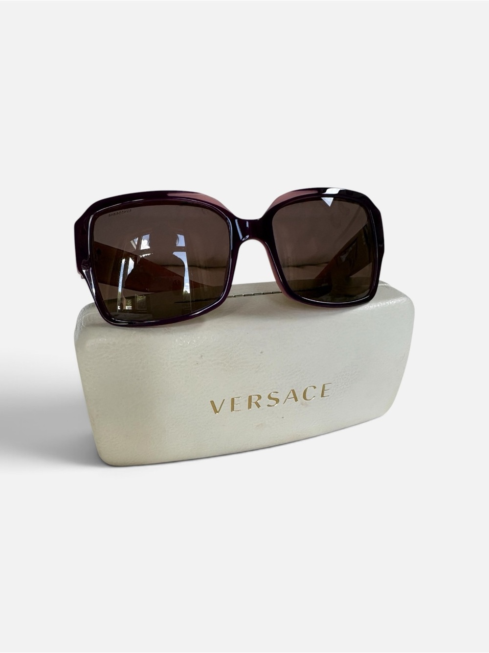 VERSACE Women’s Oversized Purple Burgundy Sunglasses Brown Lenses w/ case